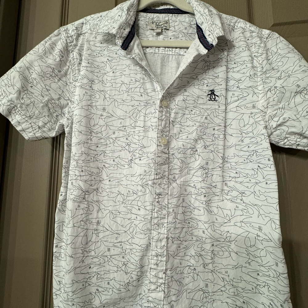 Penguin kids button down shark shirt